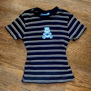 Y2k CareBears blue striped baby tee